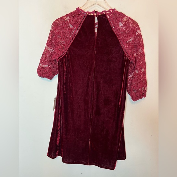 Lulu’s Love Me Always Burgundy Crocheted Lace Velvet Shift Dress - Picture 8 of 10
